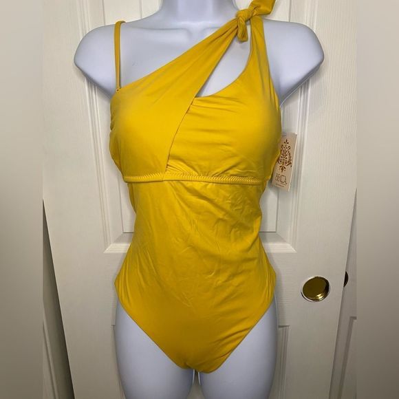 Becca Virtue Sadie One Shoulder One Piece Yellow size Medium - Picture 1 of 9